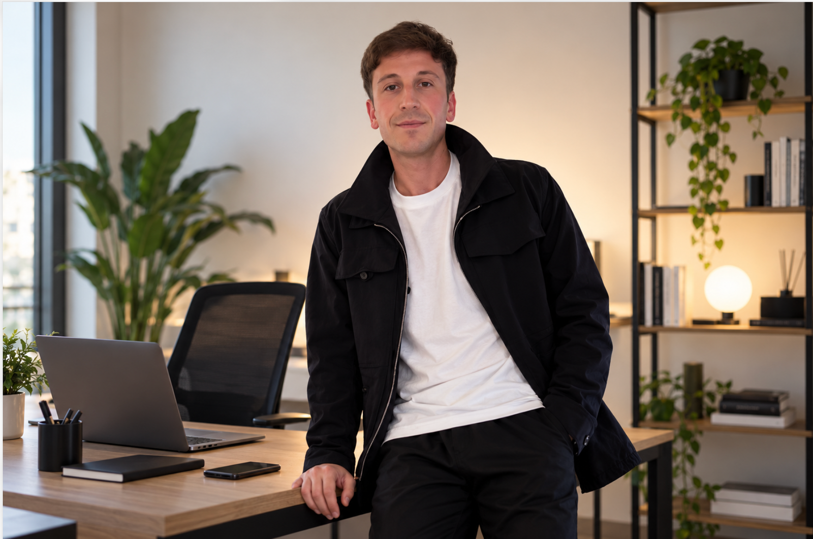 Ritratto di Mattia Ciavarro nel suo ambiente di lavoro, consulente web marketing e comunicazione digitale ad Arona.